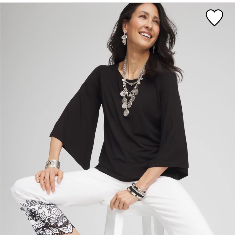 Chico's Touch of Cool Angel-Sleeved Blouse Black Size L Brand New